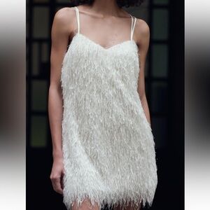 Zara White Feathered Mini Dress, S